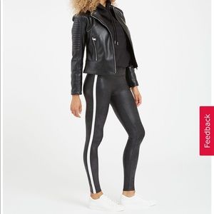 SPANX Faux Leather Side Stripe Leggings NWOT SZ M